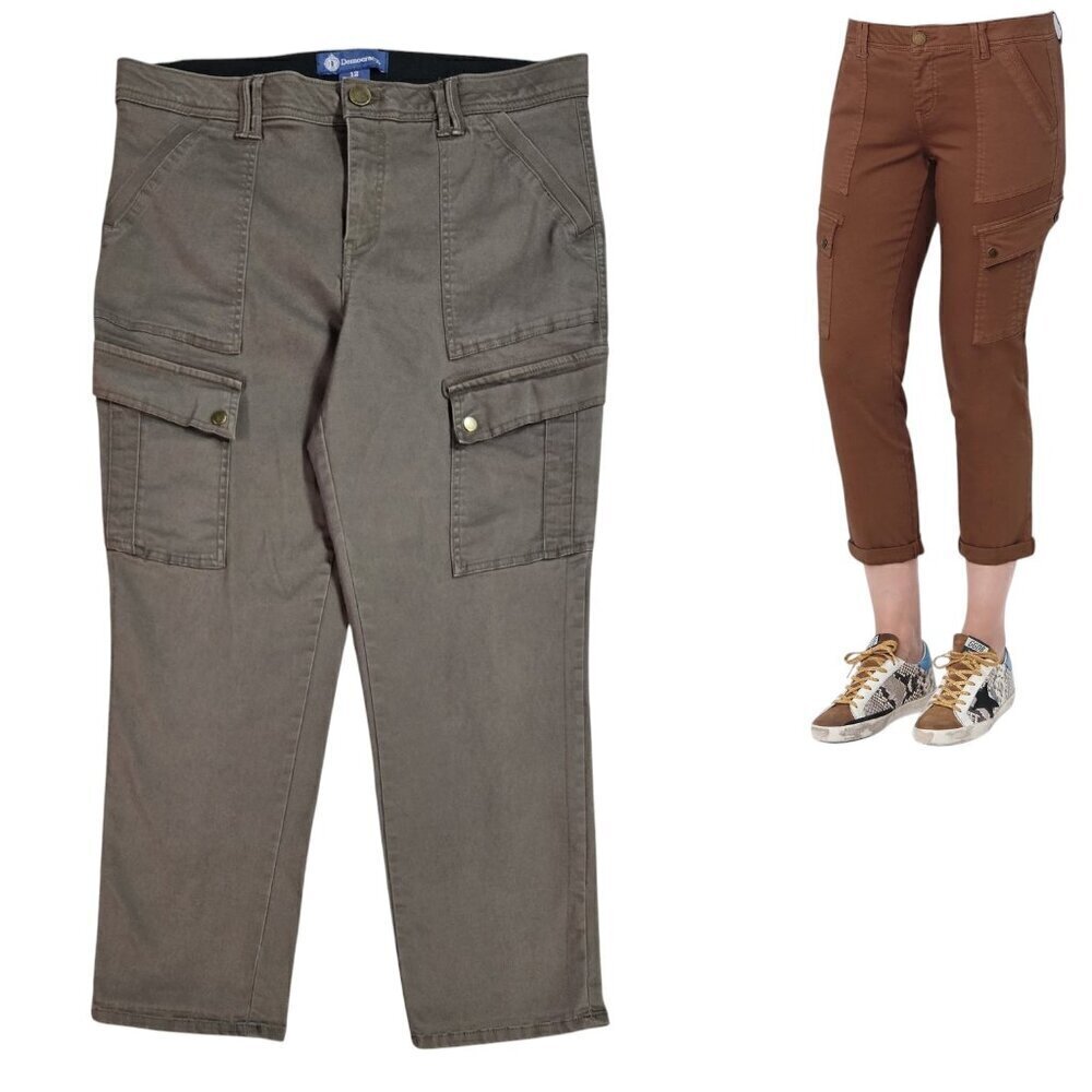 Democracy Absolution Brown Cropped Cargo Utility 6 Pocket Pants Tummy Control